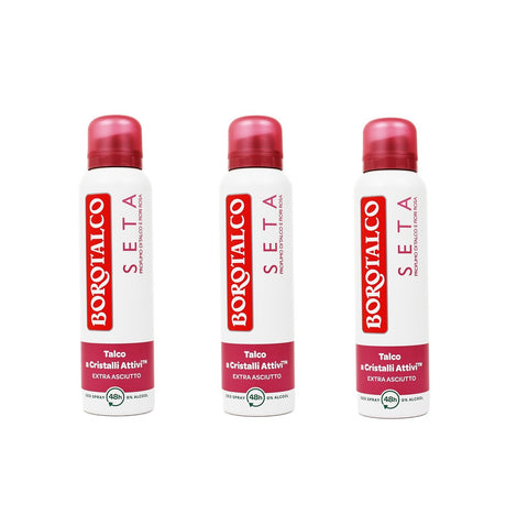 3x Borotalco Seta talcum powder and silk flowers spray deodorant 150ml