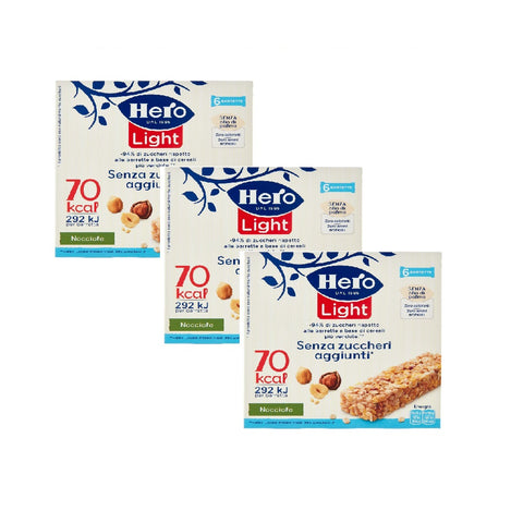 3x Hero Light Barrette alle Nocciole Hazelnut bars 6x20gr