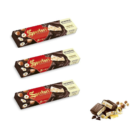 3x Sperlari Torrone Tenero alla Nocciola Ricoperto di Cioccolato Fondente 200gr