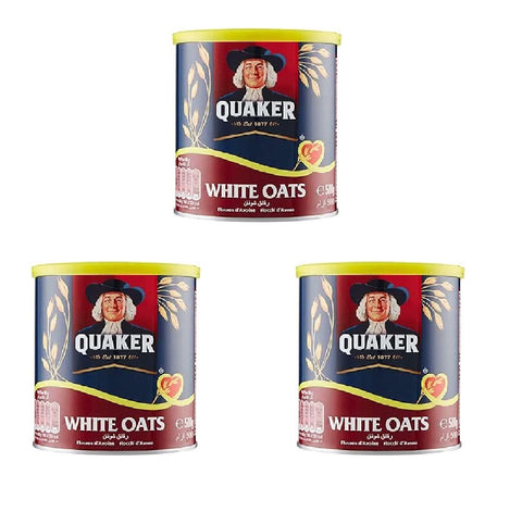 3x Quaker White Oats fiocchi d'avena Oat flakes 500g tin