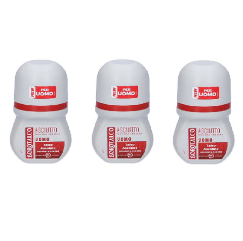 3x Borotalco Deodorante Uomo Roll-on Asciutto Ambrato 50 ml - Talcum Powder for Men Amber Dry Roll-on