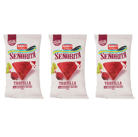 3x Amica Chips Senorita Tortilla barbabietola beetroot flavored crisps 170g