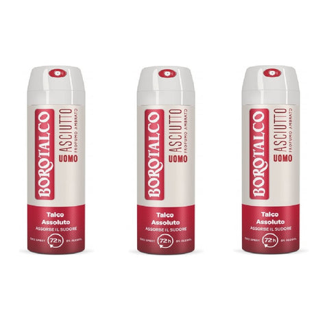 3x Borotalco Deodorante Uomo Spray Asciutto Ambrato 150 ml - Talcum powder Men's Deodorant Dry Spray Amber