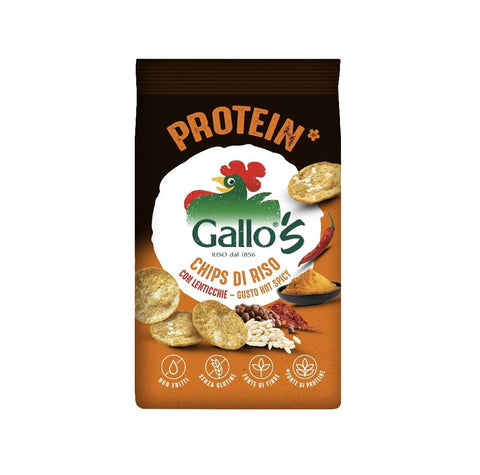 6x Gallo's chips protein gusto hot spicy Brown rice and lentil chips, spicy flavour 40gr