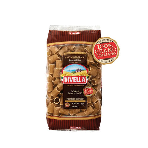 24x Divella Mezze Maniche Integrali n. 55 Wholemeal Pasta 500g