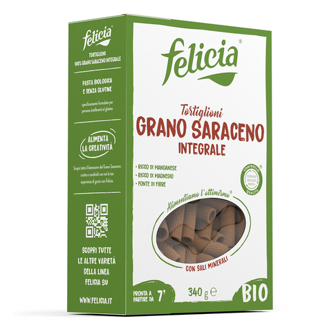 3x Felicia Tortiglioni di Grano saraceno Integrale Organic Wholemeal Buckwheat Pasta 340gr