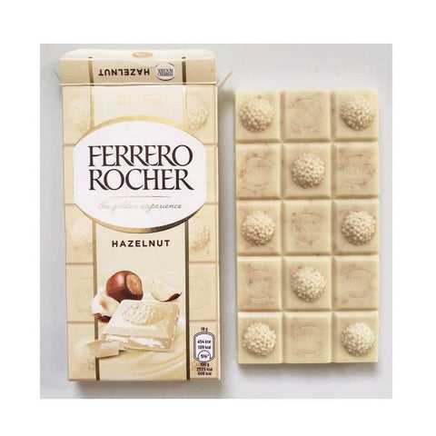 8x Ferrero Rocher tavoletta cioccolato bianco – White chocolate filled with hazelnut cream and hazelnut pieces, 90 g