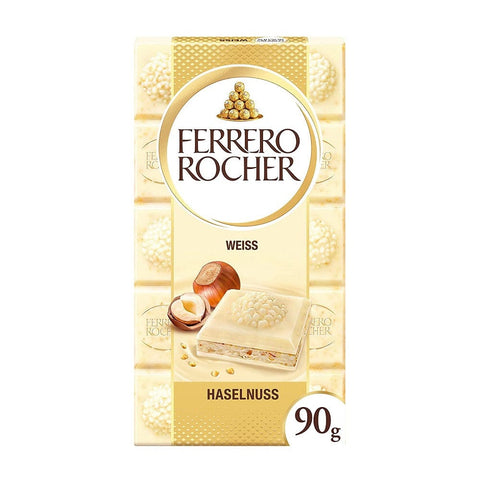 8x Ferrero Rocher tavoletta cioccolato bianco – White chocolate filled with hazelnut cream and hazelnut pieces, 90 g