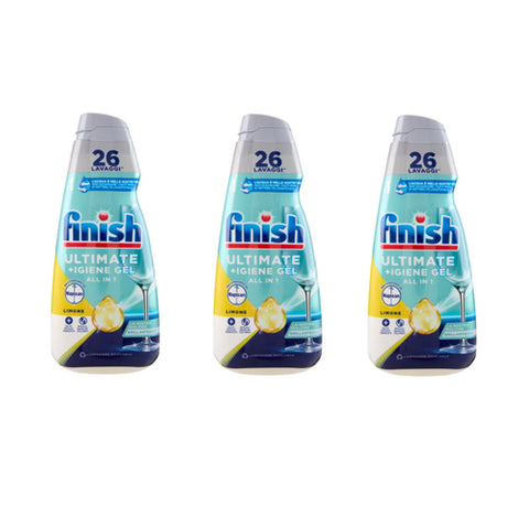 3x Finish Ultimate +Igiene Gel All In 1 Limone Lemon Dishwasher Detergent 26 Washes