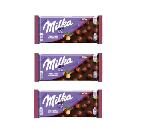 3x Milka Nocciolato Extra Cacao bar with 100% alpine milk and cocoa 100gr