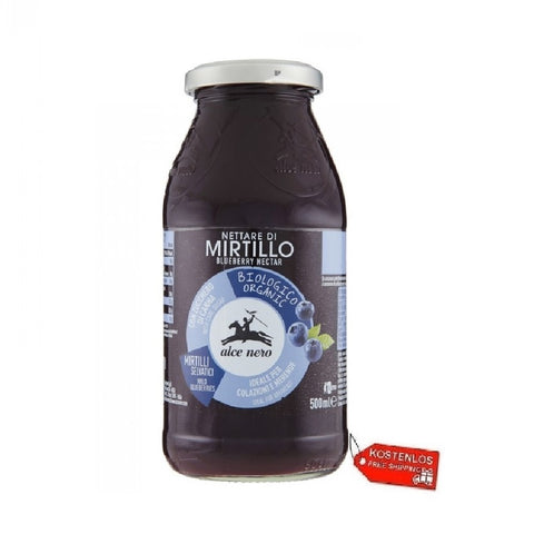 12x Alce Nero Nettare Biologico di Mirtillo Organic Blueberry Nectar in glass 500ml