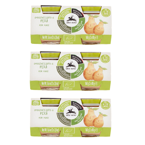 3x Alce Nero Omogeneizzato di pera biologico Organic pear baby food 2x80gr