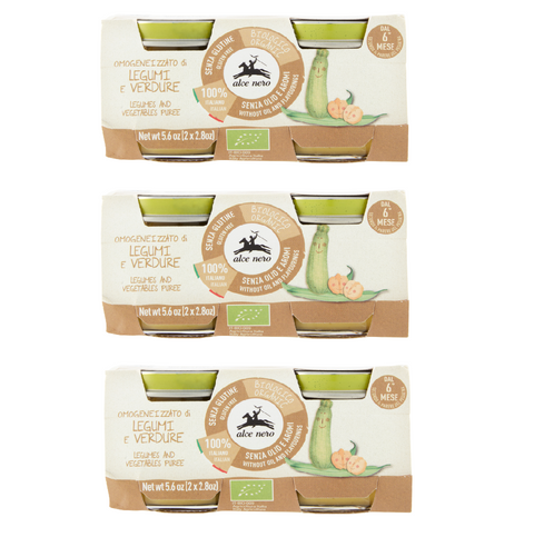 3x Alce Nero Omogeneizzato di legumi e verdure biologico  Legume and vegetable baby food 2x80gr