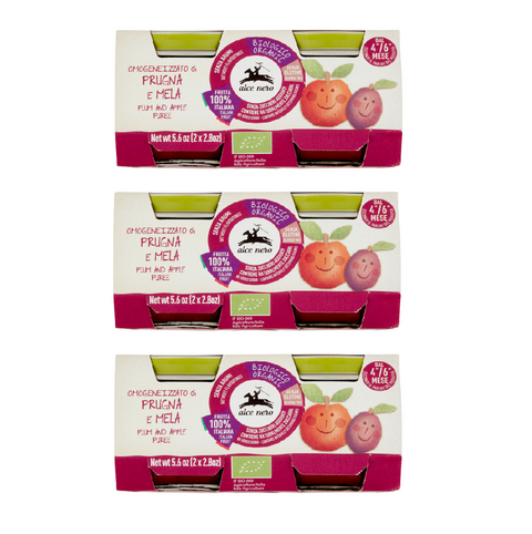 3x Alce Nero Omogeneizzato di prugna e mela Organic plum and apple baby food 2x80gr