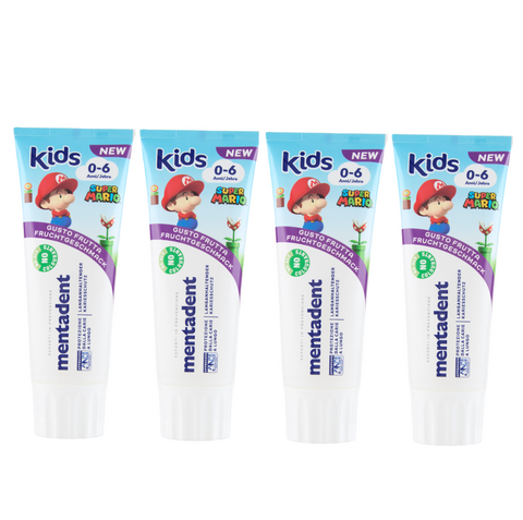 Mentadent Dentifricio Kids 0-6 anni Super Mario toothpaste for children 0-6 years 4x 75ml