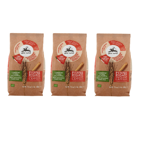 3x Alce Nero Penne rigate Cappelli BIO Organic durum wheat semolina pasta 500gr