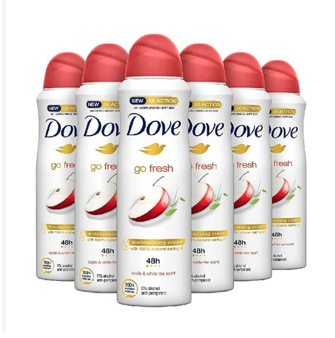 6x Dove go fresh Mela e tè bianco Apple and White Tea Spray Deodorant 150ml