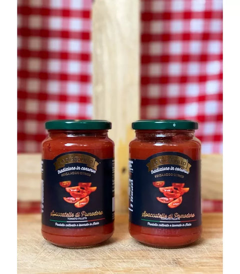 3x La Russolillo spacchetelle di pomodoro Tomato fillets in glass 360gr