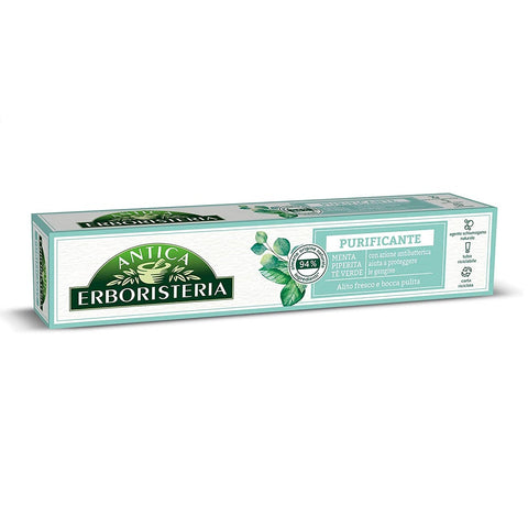 Antica Erboristeria Dentifricio Purificante ad Azione Antibatterica Purifying Toothpaste with Antibacterial Action with Mint, Peppermint and Green Tea 75 ml