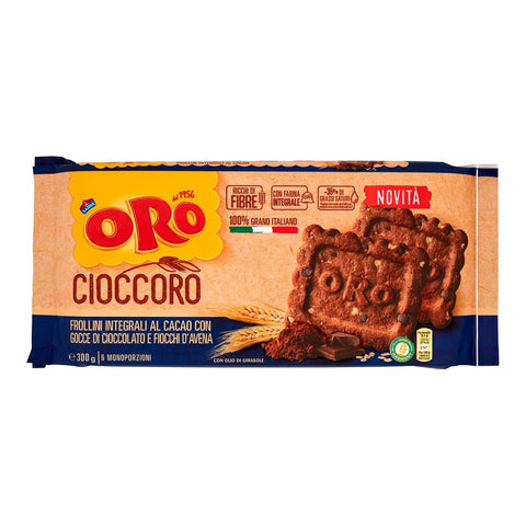 Oro Saiwa Cioccoro Frollino Integrale al cacao con gocce di cioccolato Wholemeal biscuits with cocoa and chocolate chips 300g