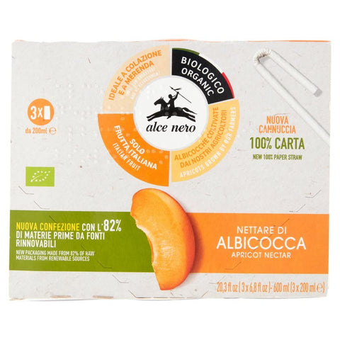 Alce Nero Fruit juice Alce Nero Nettare Biologico di Albicocca Organic Apricot Nectar 3 Brik of 200 ml 8009004908161