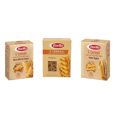 Test pack Barilla 5 Cereali italian cereals pasta 3x400g Fusilli Mezze Maniche Penne Rigate - Italian Gourmet UK