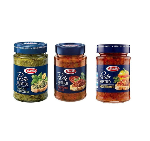 Test pack Barilla 3in1 Pesto Rustico Basilico e zucchine Pomodori secchi Mediterraneo 3x200g - Italian Gourmet UK