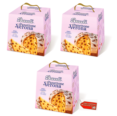 Bauli Christmas Sweets 3x Bauli Panettone Di Verona Zero Canditi No Candied Fruit with Almond and Raisins 1Kg 8001720021209