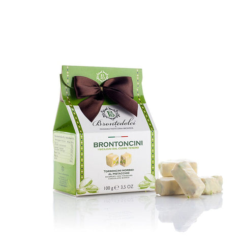 Brontedolci Christmas Sweets Brontedolci Brontoncini Torroncini Morbidi al Pistacchio Soft Nougat with Pistachio Covered with White Chocolate 100g