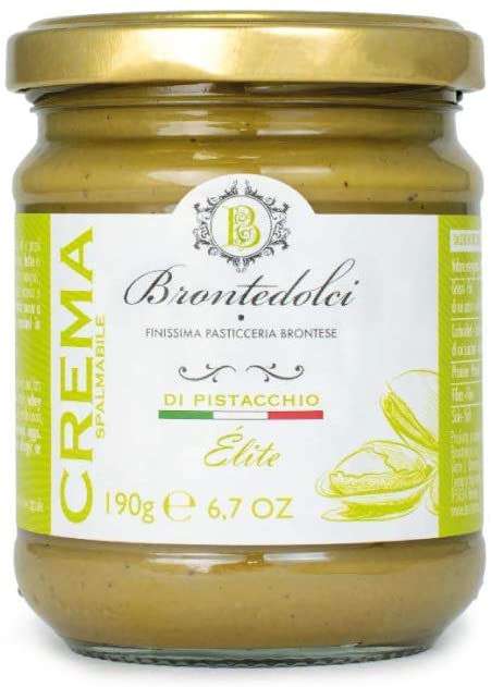 Brontedolci Crema Spalmabile di Pistacchio ELITE Spreadable Pistachio Cream in Glass from Sicily (190g) - Italian Gourmet UK