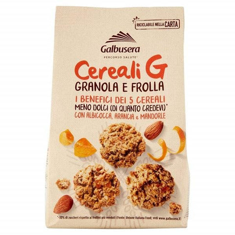 Galbusera Cereali G Granola e Frolla albicocca arance e mandorle biscuits 300g - Italian Gourmet UK