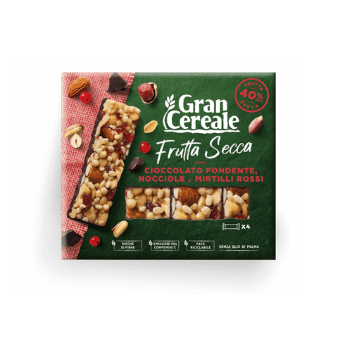 Mulino Bianco Cereal Bars Gran Cereale barretta frutta secca cioccolato fondente mirtilli rossi bar dried fruit dark chocolate cranberries 120g (4x30g)