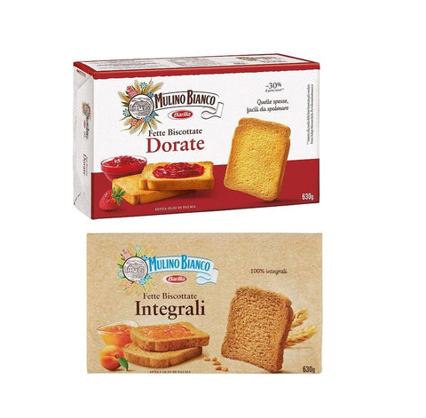 Test Pack Mulino Bianco Fette Biscottate Dorate & integrali wholemeal Rusks 2x630g - Italian Gourmet UK