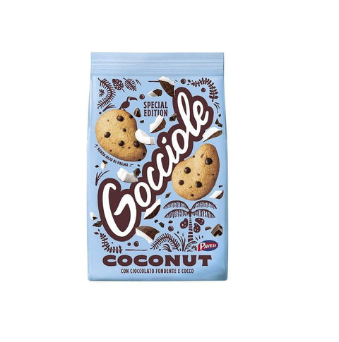 Pavesi Gocciole al cocco Italian chocolate and coconut biscuits 320g - Italian Gourmet UK