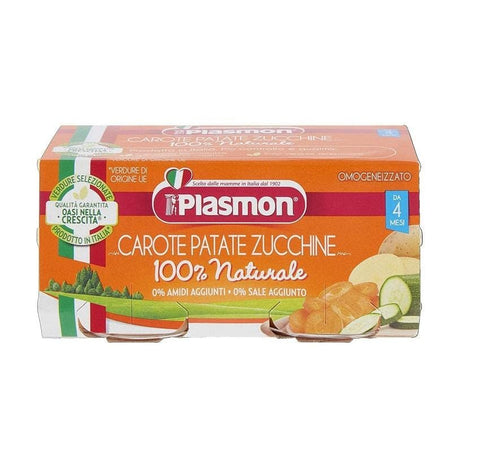 Plasmon Carote Patate e Zucchine Homogenized Carrots Potatoes and Zucchini from 4 Months 2x80g - Italian Gourmet UK