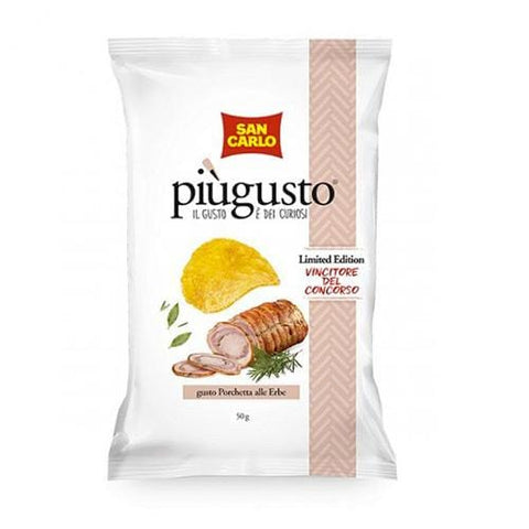 Piùgusto Porchetta alle Erbe Porchetta crisps with herbs (10x50g) - Italian Gourmet UK