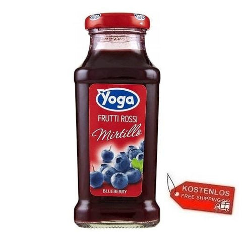 Yoga Fruit juice Copia del 48x Yoga Bar Frutti Rossi Mirtillo Red Fruits Blueberry Fruit Juice Glass Bottle 200ml 8001440314704